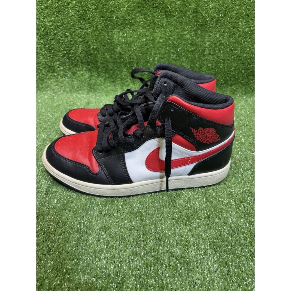 Nike Mens Air Jordan 1 Mid 554724-079 Red Black Lace-Up Sneaker Shoes Size 10